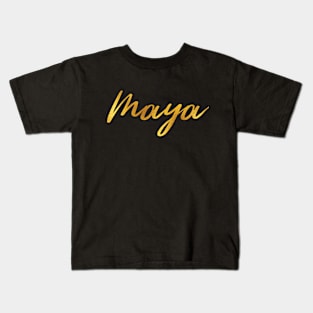 Maya Name Hand Lettering in Faux Gold Letters Kids T-Shirt